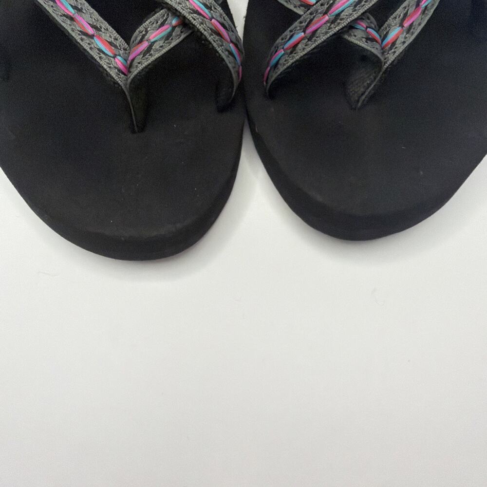 Teva Sandals Womens 9 Olowahu Casual Slip On Flip Flops Flats 6840 Black Fabric - Picture 2 of 9